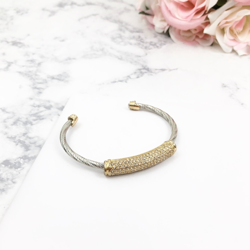 Wire Cuff Crystal Bar Bracelet